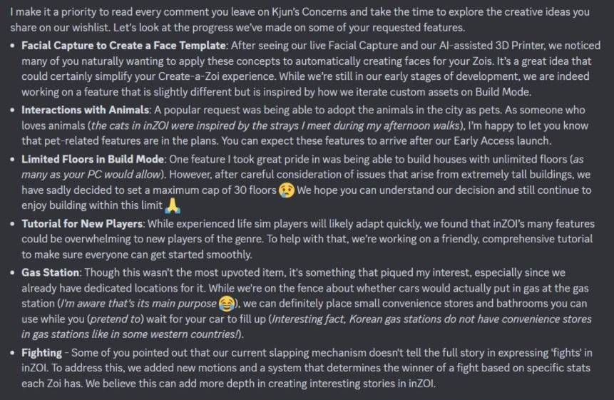 Inzoi Director bestätigte einige der von der Community gewisser Features -Wunschliste