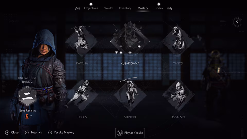 Assassin's Creed Shadows Mastery Menu na may mababang antas ng pag-unlad