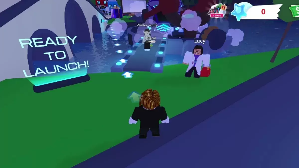 在Roblox上收養我的遊戲玩法,展示了快速前往月球的位置