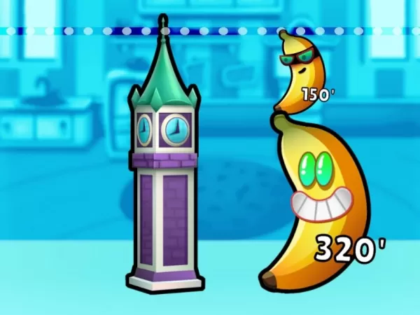 banane impilate che misurano l'altezza del Big Ben