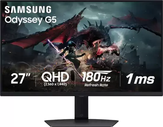 三星-27英寸Odyssey G50D QHD IPS 180Hz 1MS AMD FREESYNC和G -SYNC兼容遊戲顯示器與HDR 400(Display Port,HDMI) - 黑色
