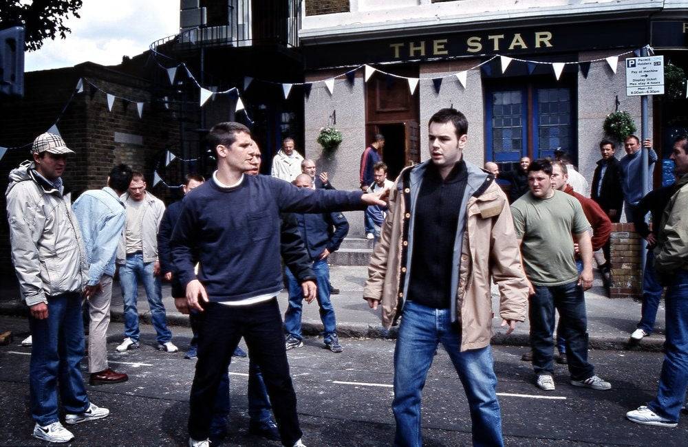 Danny Dyer (right, wearing the tan jacket) starred in The Football Factory, which was produced by Rockstar Games.