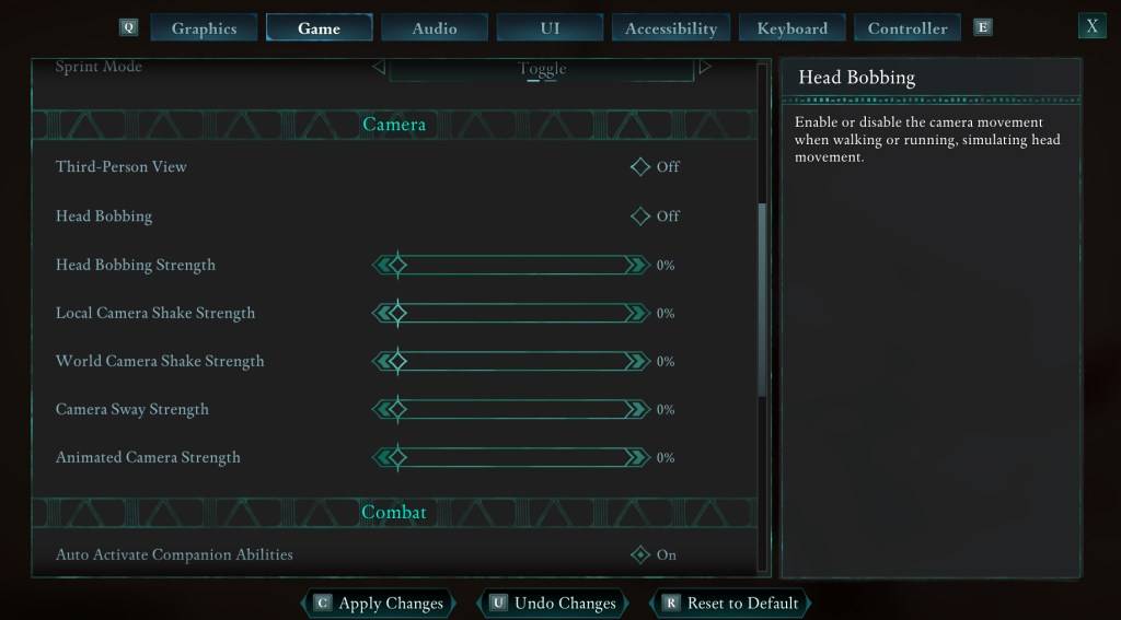 Une image montrant le menu des paramètres en avoué dans le cadre d'un guide sur la façon de réduire le mal des transports tout en jouant au jeu.