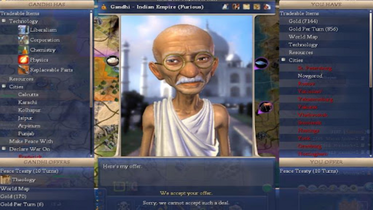 Civ 7은 간디가 핵을 가지지 않을 것이지만, 그 어느 때에도 그랬습니까?