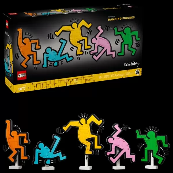 Colorful LEGO Art Set recreating Keith Haring's iconic dancers