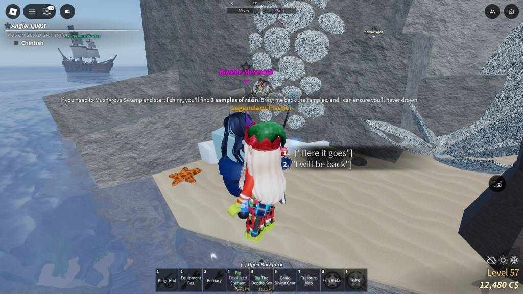 피시 플레이어가 버블 메르마이드 퀘스트를 수행 중