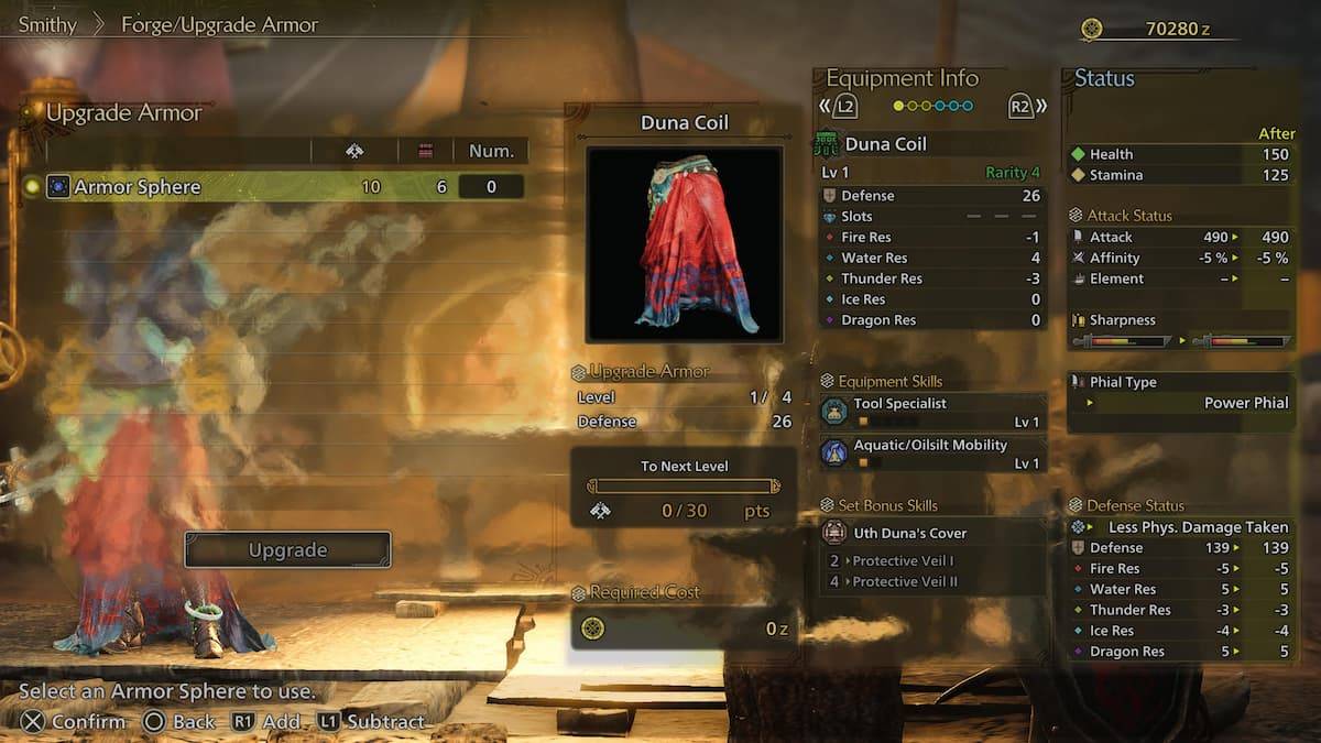 Image: menu de mise à niveau d'armure